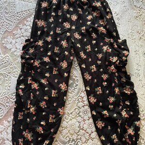 boho whimsical floral comfy cargo style jogger pants